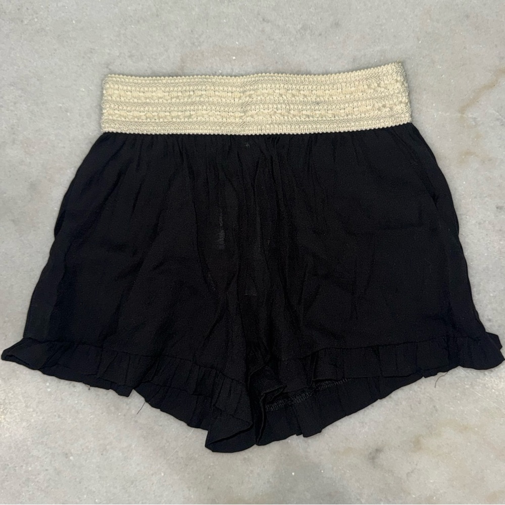 NWT Black Women's Shorts with Cream Waistband and Ruffled trim